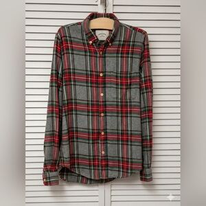 Portuguese Flannel Plaid Button-Down Shirt in Red and Gray